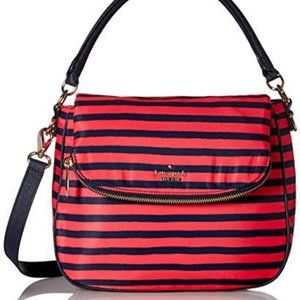 Kate Spade Navy and Pink Stripes Nylon Devin Crossbody Shoulder Bag